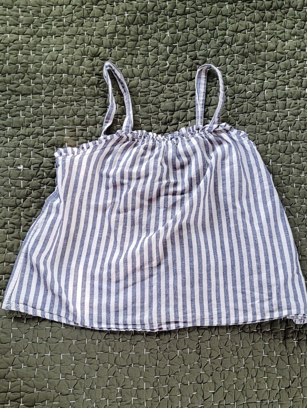 Striped Blue & White Linen Cotton Spaghetti Strap Tank Top - Girls 7/8